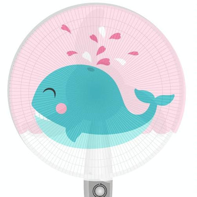 16 Cartoon Children Electric Fan with All-inclusive Mesh Protection Net and Anti-pinch Hand Cover - Safe and Fun - Blue Whale