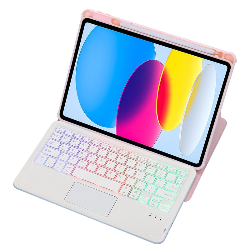 360 Rotation Bluetooth Keyboard Leather Case For Ipad 10.9 2022 With Touch Control And Backlight - Pink
