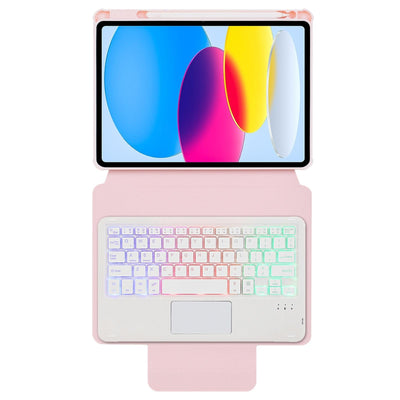 360 Rotation Bluetooth Keyboard Leather Case For Ipad 10.9 2022 With Touch Control And Backlight - Pink