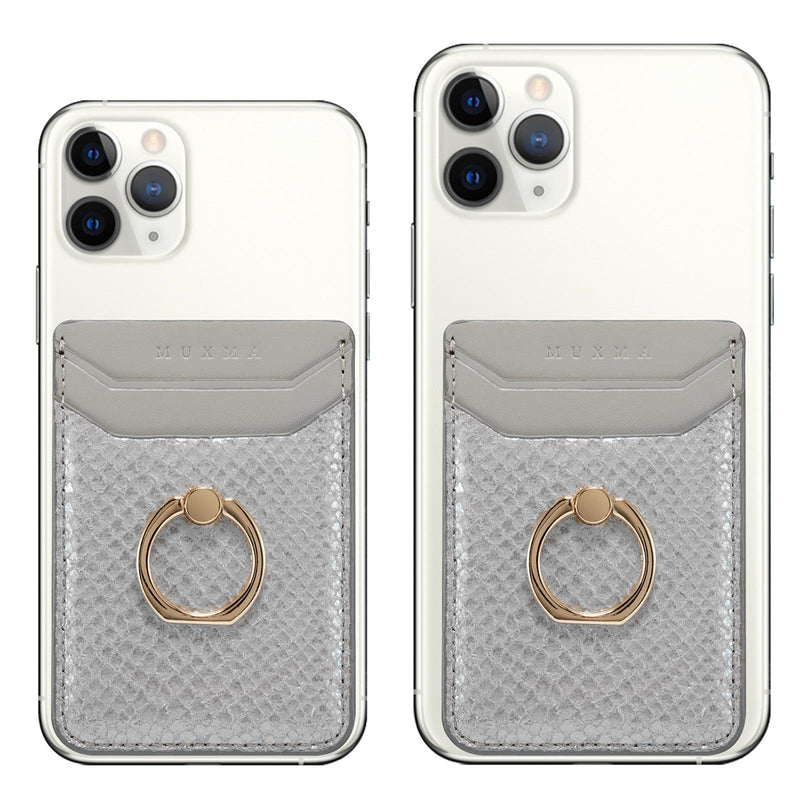 Rfid Snake Texture Phone Card Bag With Ring Fits Most Phones - Grey