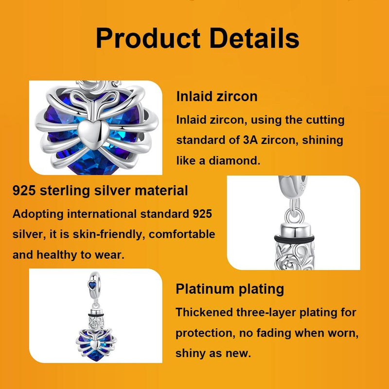 925 Sterling Silver Heart Pendant With Beaded Detail - Red