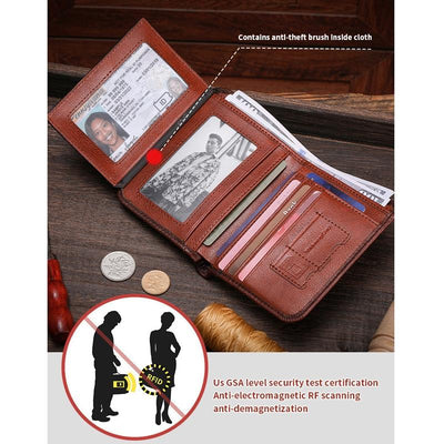 Men Rfid Leather Wallet with Coin Clip - Brown
