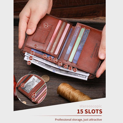 Men Rfid Leather Wallet with Coin Clip - Brown