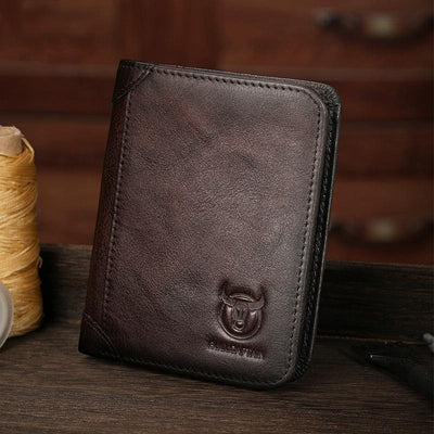 Men Rfid Leather Wallet with Coin Clip - Brown