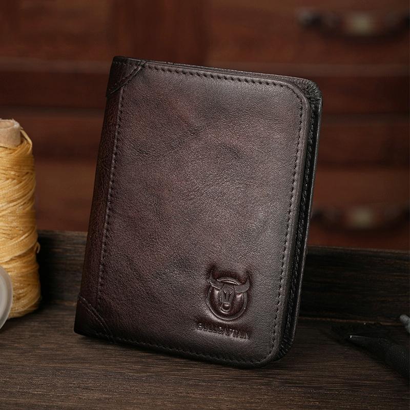 Men Rfid Leather Wallet with Coin Clip - Brown