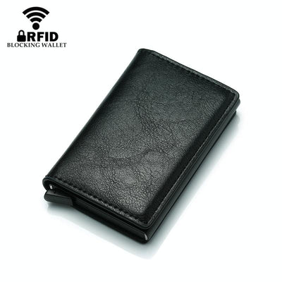 Anti Magnetic Rfid Leather Metal Wallet Universal Fit Black - Blue