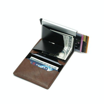 Anti Magnetic Rfid Leather Metal Wallet Universal Fit Black - Blue