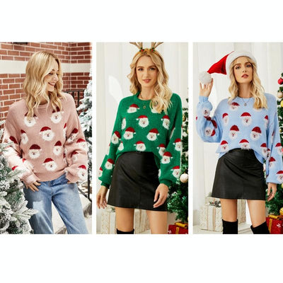 Autumn And Winter Christmas Ladies Sweater Sheath Knit Top - Grey - S