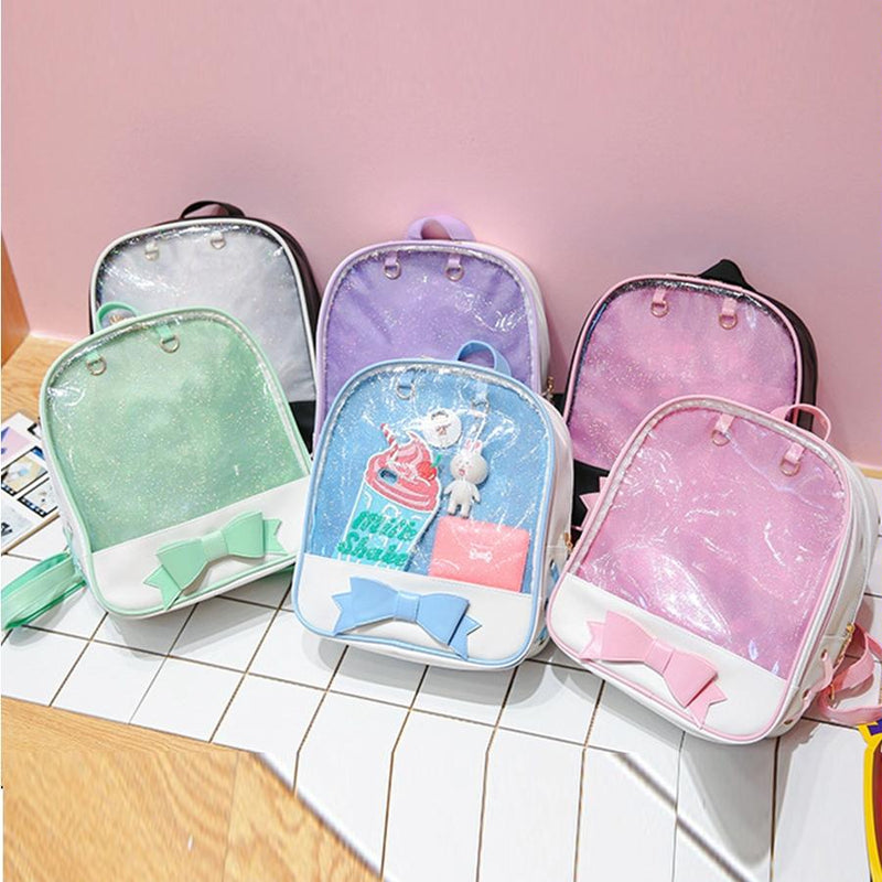 Mini Clear Kids Backpack with Bow - Perfect for School - Blue