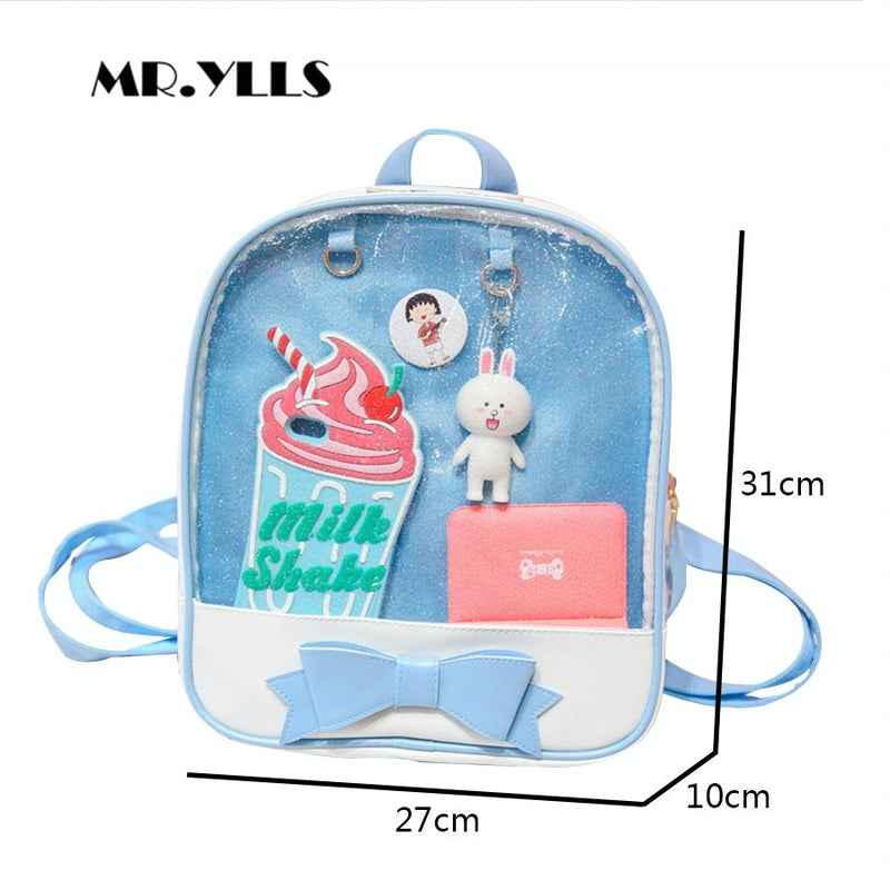 Mini Clear Kids Backpack with Bow - Perfect for School - Blue