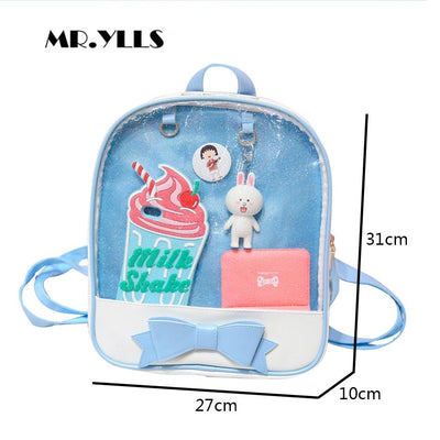Mini Clear Kids Backpack with Bow - Perfect for School - Blue