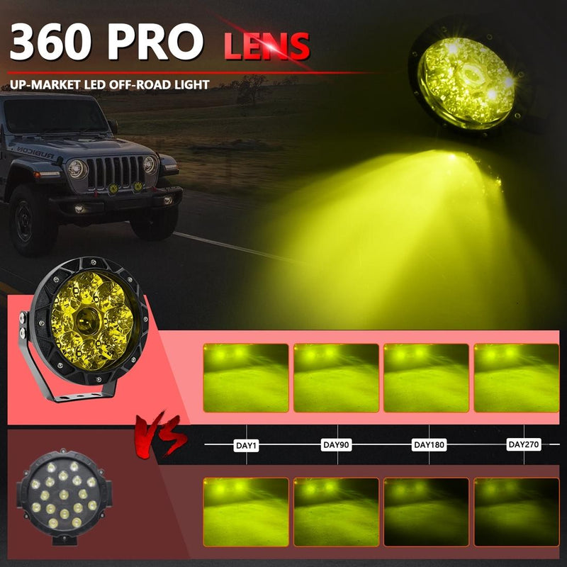 38W 4000Lm / 6000K Off - Road Vehicle Round Work Light - Yellow