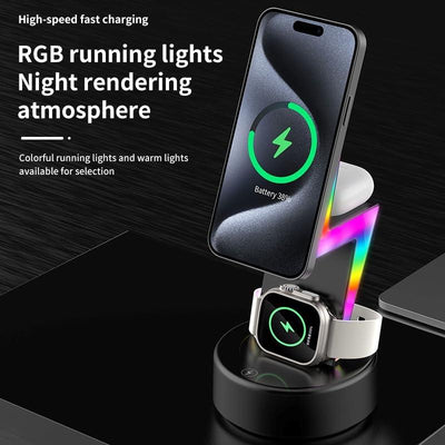 3 In 1 Rgb Light Magnetic Phone Holder With Wireless Charging - Black