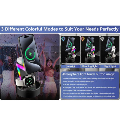 3 In 1 Rgb Light Magnetic Phone Holder With Wireless Charging - Black
