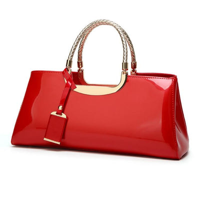 Patent Leather Shoulder Bag For Women - Glue Closure - Red