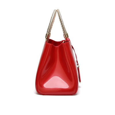 Patent Leather Shoulder Bag For Women - Glue Closure - Red