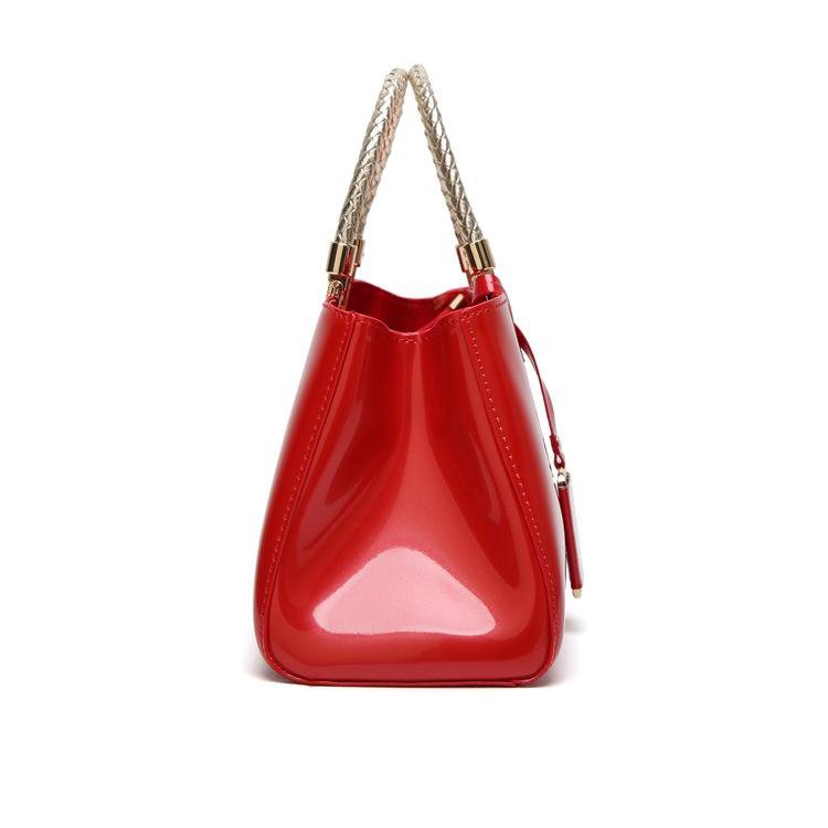 Patent Leather Shoulder Bag For Women - Glue Closure - Red