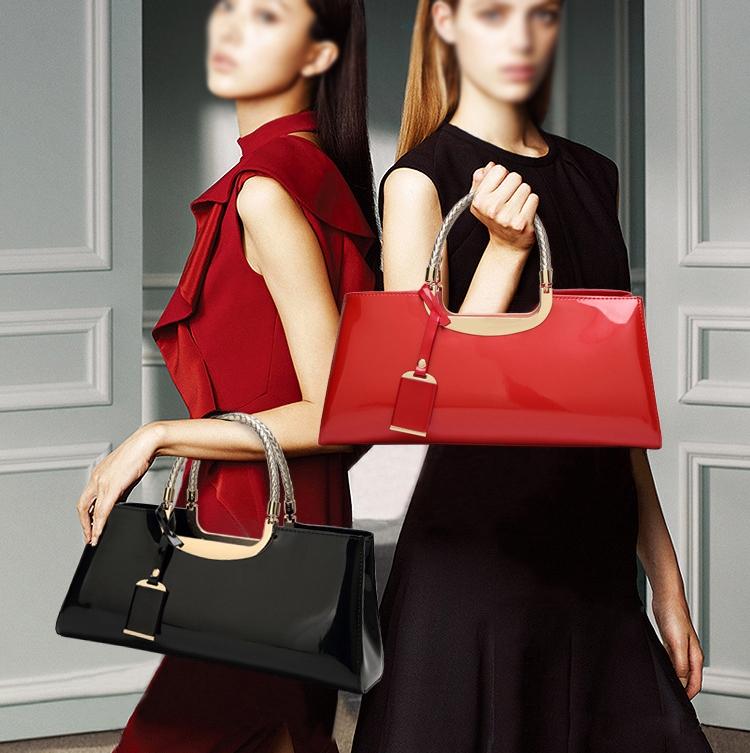 Patent Leather Shoulder Bag For Women - Glue Closure - Red