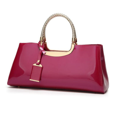 Patent Leather Shoulder Bag For Women - Glue Closure - Red