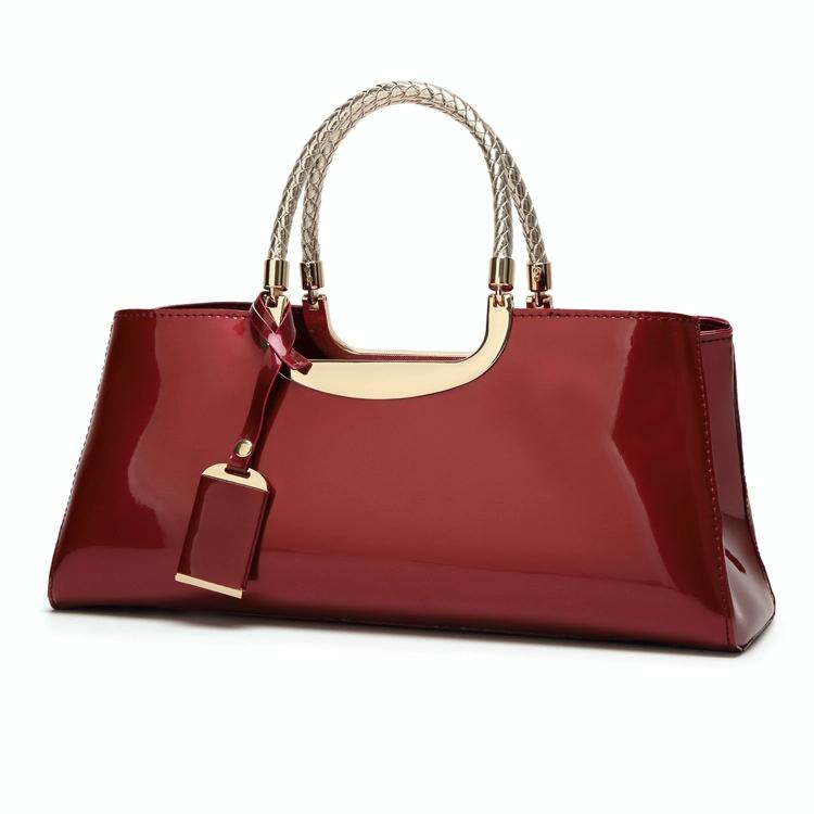 Patent Leather Shoulder Bag For Women - Glue Closure - Red