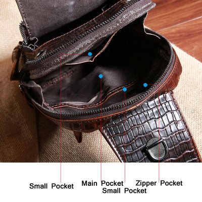 Men Cowhide Crocodile Texture Crossbody Chest Bag One Shoulder Design - Crocodile Head