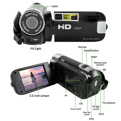 16Mp Hd Digital Camera With 16X Zoom For Home And Travel - Black