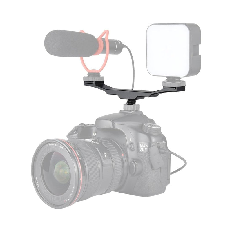 Aluminum Dual Hot / Cold Shoe Mount Adapter Bracket - Black