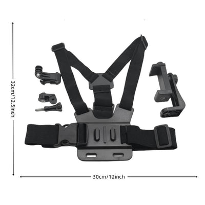 Adjustable Body Mount Belt With Phone Clamp For Action Cameras And Smartphones