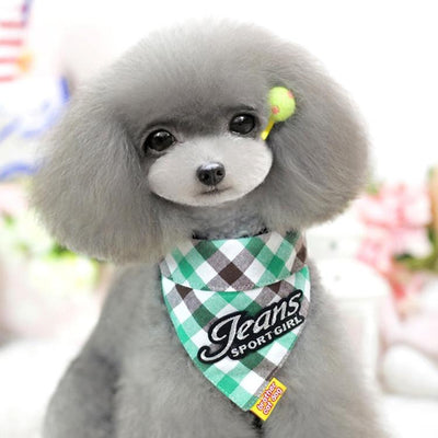 Cotton Plaid Dog Scarf Small And Medium-Sized Dog Saliva Towel - Size M 30-40Cm - Green