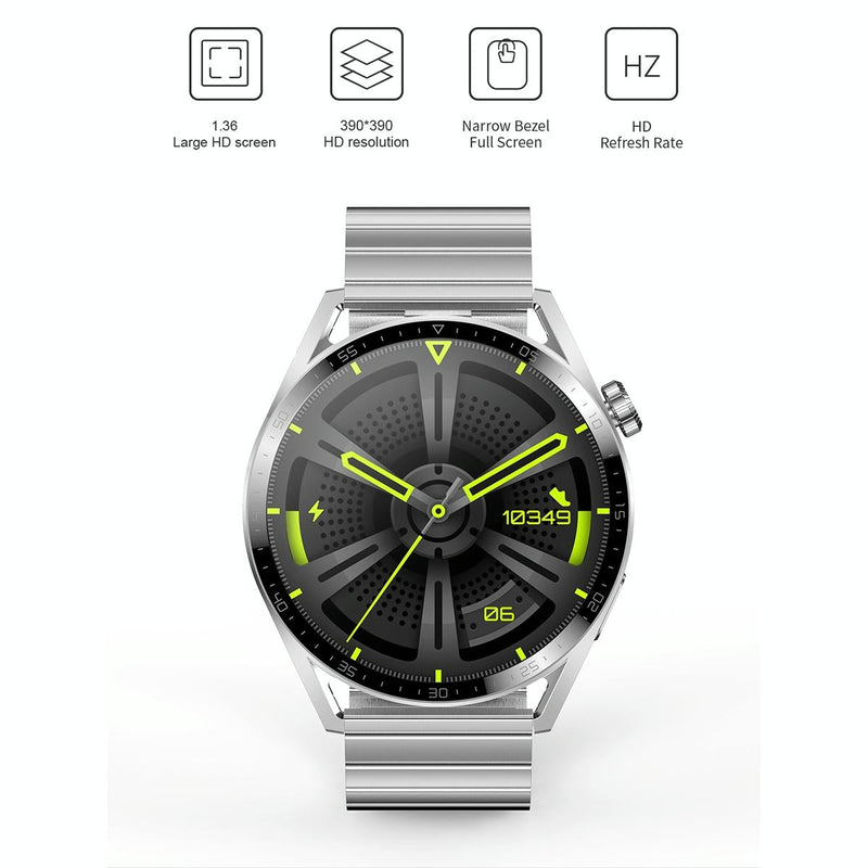 1.36 Inch Round Screen Bluetooth Smart Watch With Leather Strap - Silver