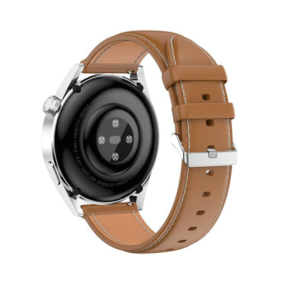 1.36 Inch Round Screen Bluetooth Smart Watch With Leather Strap - Silver