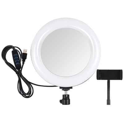 7.9 Usb 3 Modes Dimmable Dual Colour Led Ring Light with Mirror for Vlogging and Photography - Black