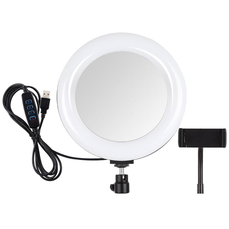 7.9 Usb 3 Modes Dimmable Dual Colour Led Ring Light with Mirror for Vlogging and Photography - Black
