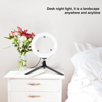 7.9 Usb 3 Modes Dimmable Dual Colour Led Ring Light with Mirror for Vlogging and Photography - Black