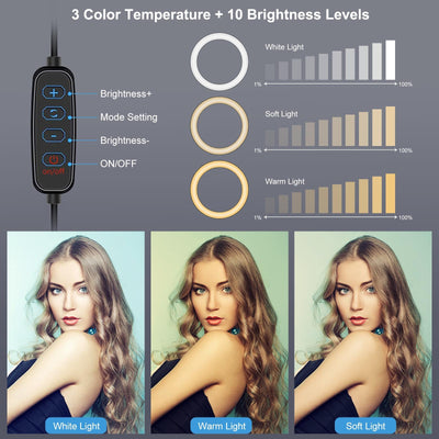 7.9 Usb 3 Modes Dimmable Dual Colour Led Ring Light with Mirror for Vlogging and Photography - Black