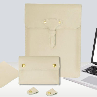 3-in-1 Waterproof Leather Laptop Liner Bag - 14 Inches - Light Yellow