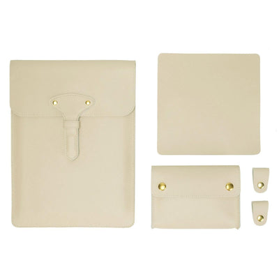 3-in-1 Waterproof Leather Laptop Liner Bag - 14 Inches - Light Yellow