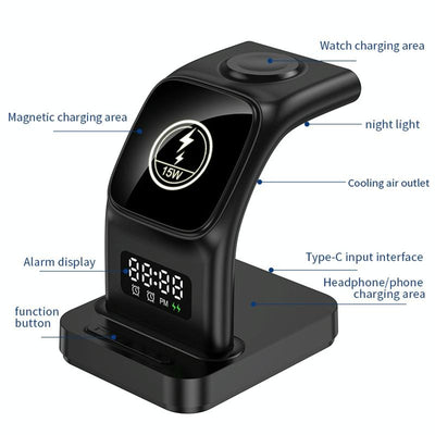 15W Magnetic Wireless Charger With Clock - Black