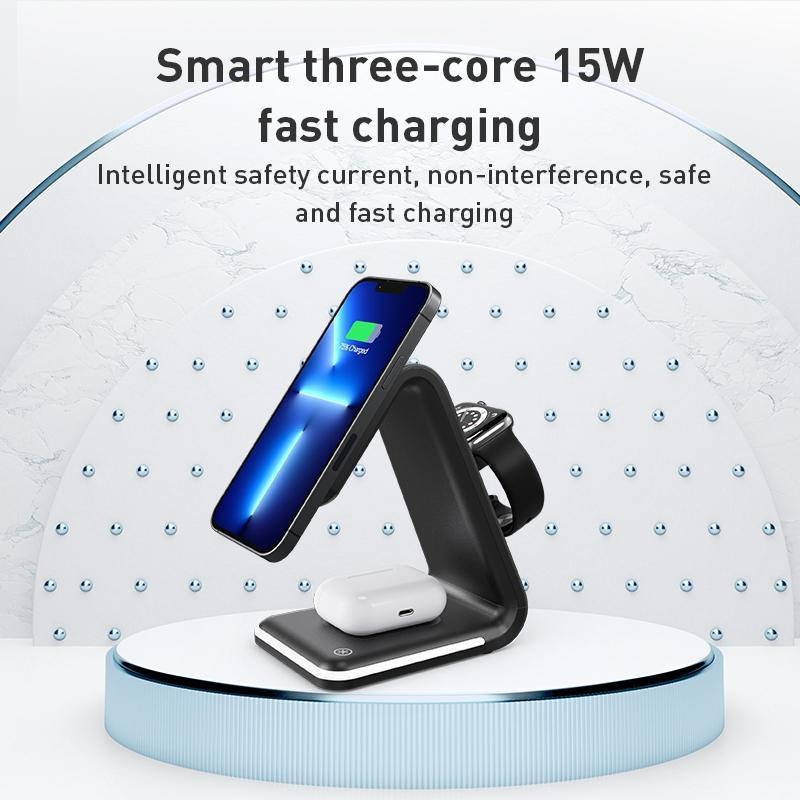 3 In 1 Magnetic Wireless Vertical Charger - Black