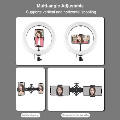 10.2 Curved Rgbw Led Ring Light Kit with Tripod Dual Phone Brackets Remote and Clamp