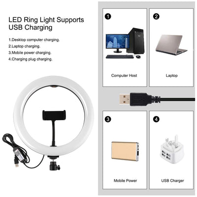 10.2 Curved Rgbw Led Ring Light Kit with Tripod Dual Phone Brackets Remote and Clamp