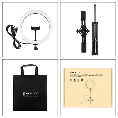 11.8 Led Ring Light Kit With Tripod & Dual Phone Bracket - 3 Modes Dual Colour Temperature Usb Live Broadcast - Black