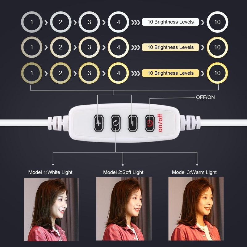 10.2 Led Ring Light with Tripod and Phone Clamp - 3 Modes Dual Colour Temperature Dimmable - Black
