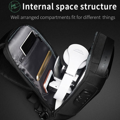 Waterproof Anti Theft Crossbody Chest Bag Men Oxford Cloth 34X18X10Cm - Black