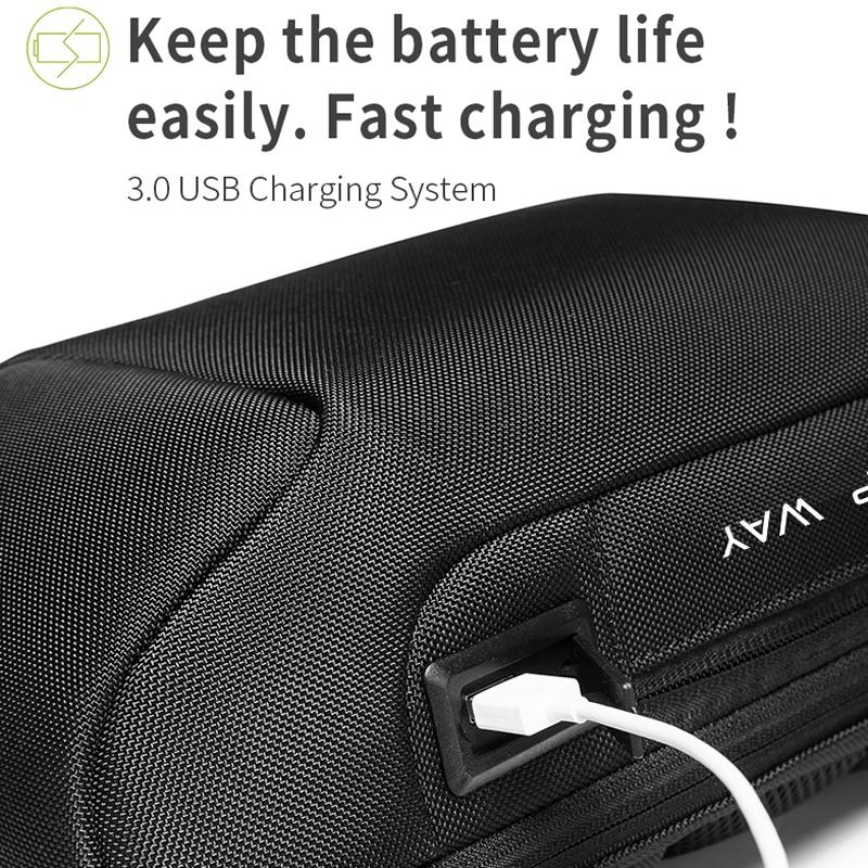 Waterproof Anti Theft Crossbody Chest Bag Men Oxford Cloth 34X18X10Cm - Black