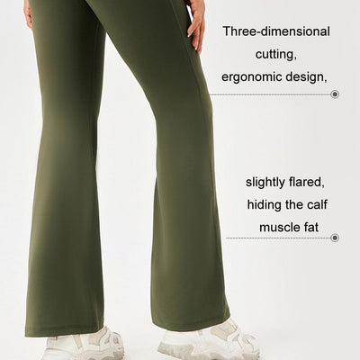 High Waisted Elastic Yoga Flared Pants Size L - Forest Green - L