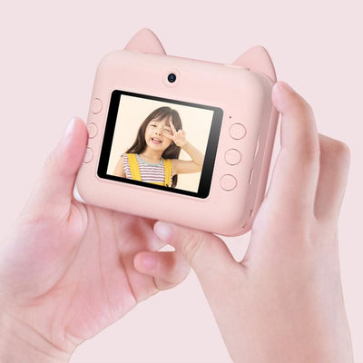 32gb Children Instant Camera with Dual-lens and Mini Print - Pink Cat - Pink Cat 32Gb
