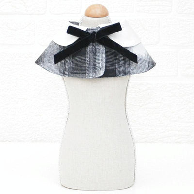 Dog Shawl Small Cloak Pet Bow Ttie Saliva Towel Pet Accessories - Size L - Black White Grid