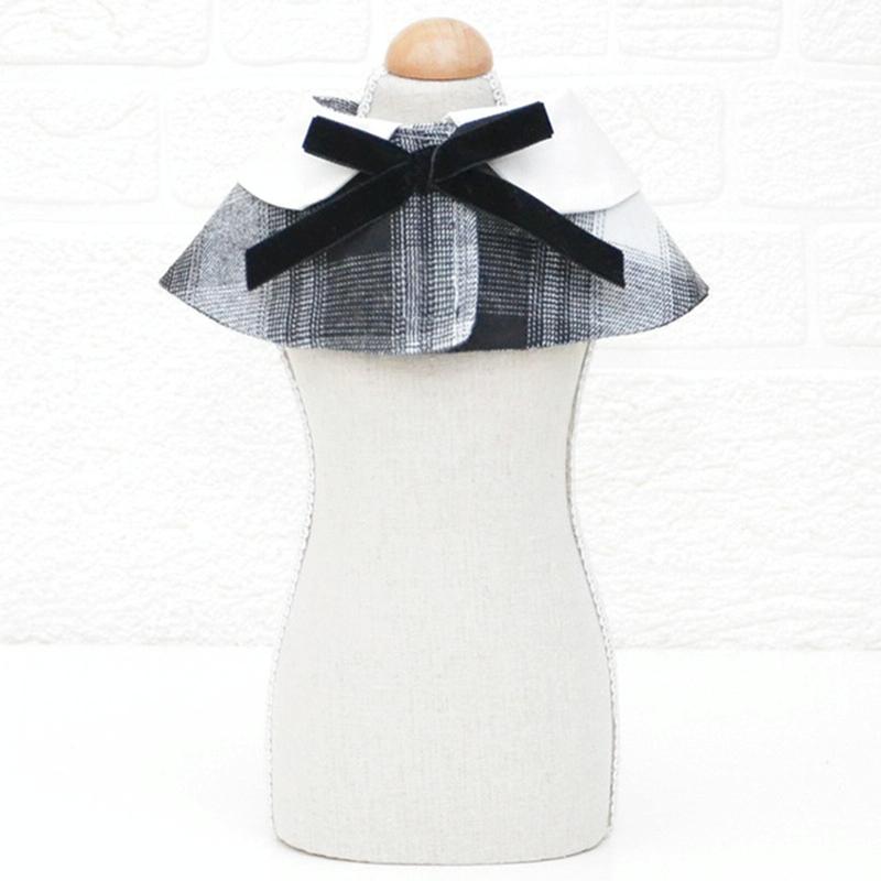 Dog Shawl Small Cloak Pet Bow Ttie Saliva Towel Pet Accessories - Size L - Black White Grid