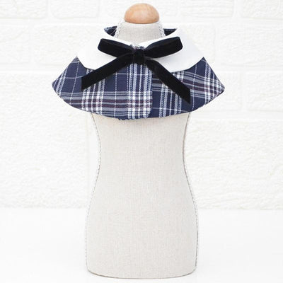 Dog Shawl Small Cloak Pet Bow Ttie Saliva Towel Pet Accessories - Size L - Black White Grid
